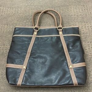 Estee Lauder Brown Faux Leather Tote Bag Large Top Handle Gold Detail
